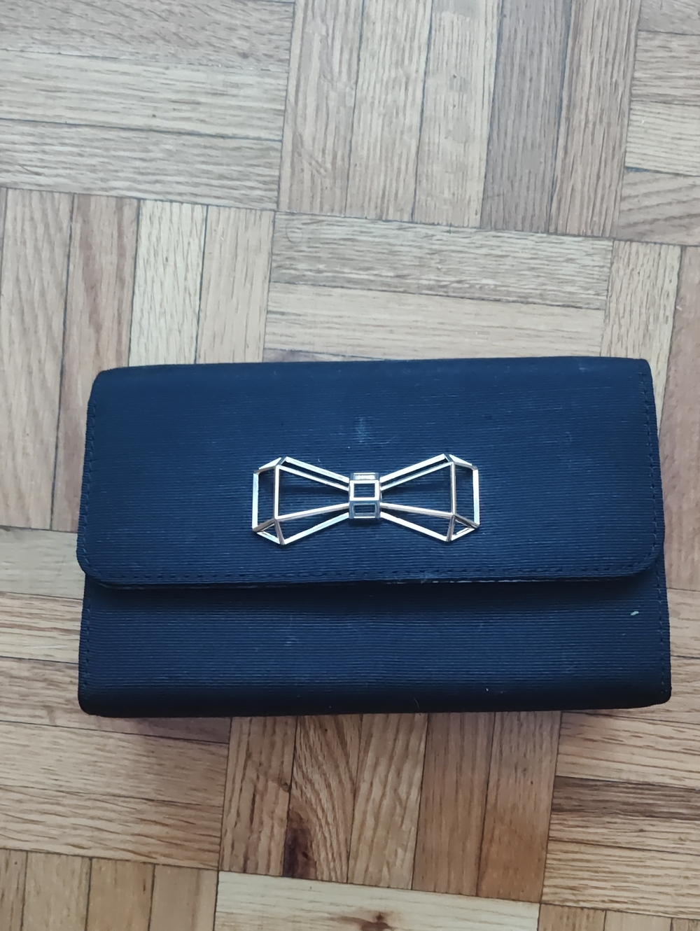 Black Women's Clutch with Gold Bow Accent